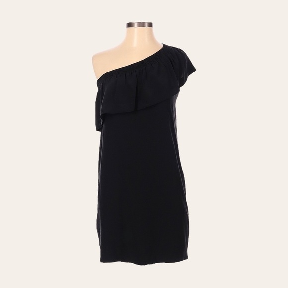 Madewell One Shoulder Ruffled LBD 100% Silk Black Mini Dress Size 00 - Picture 1 of 9
